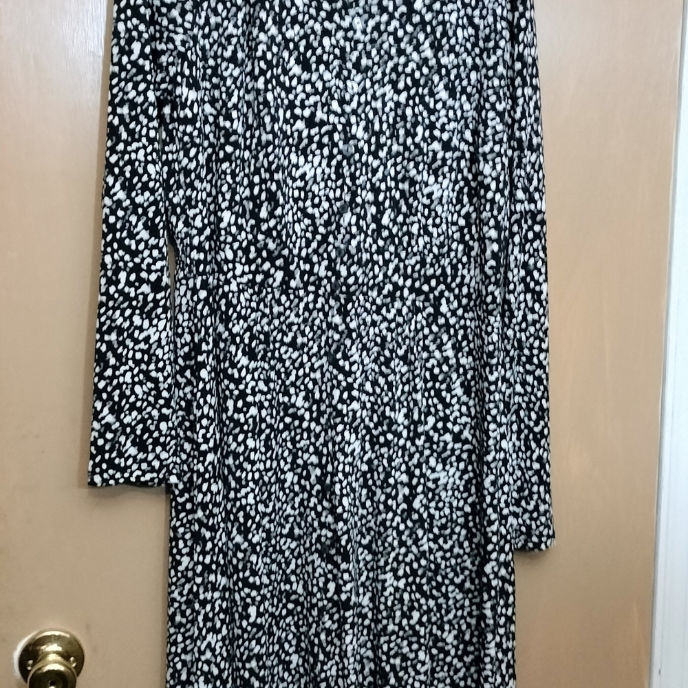 Black & White Long Sleeve Printed Women's Dress